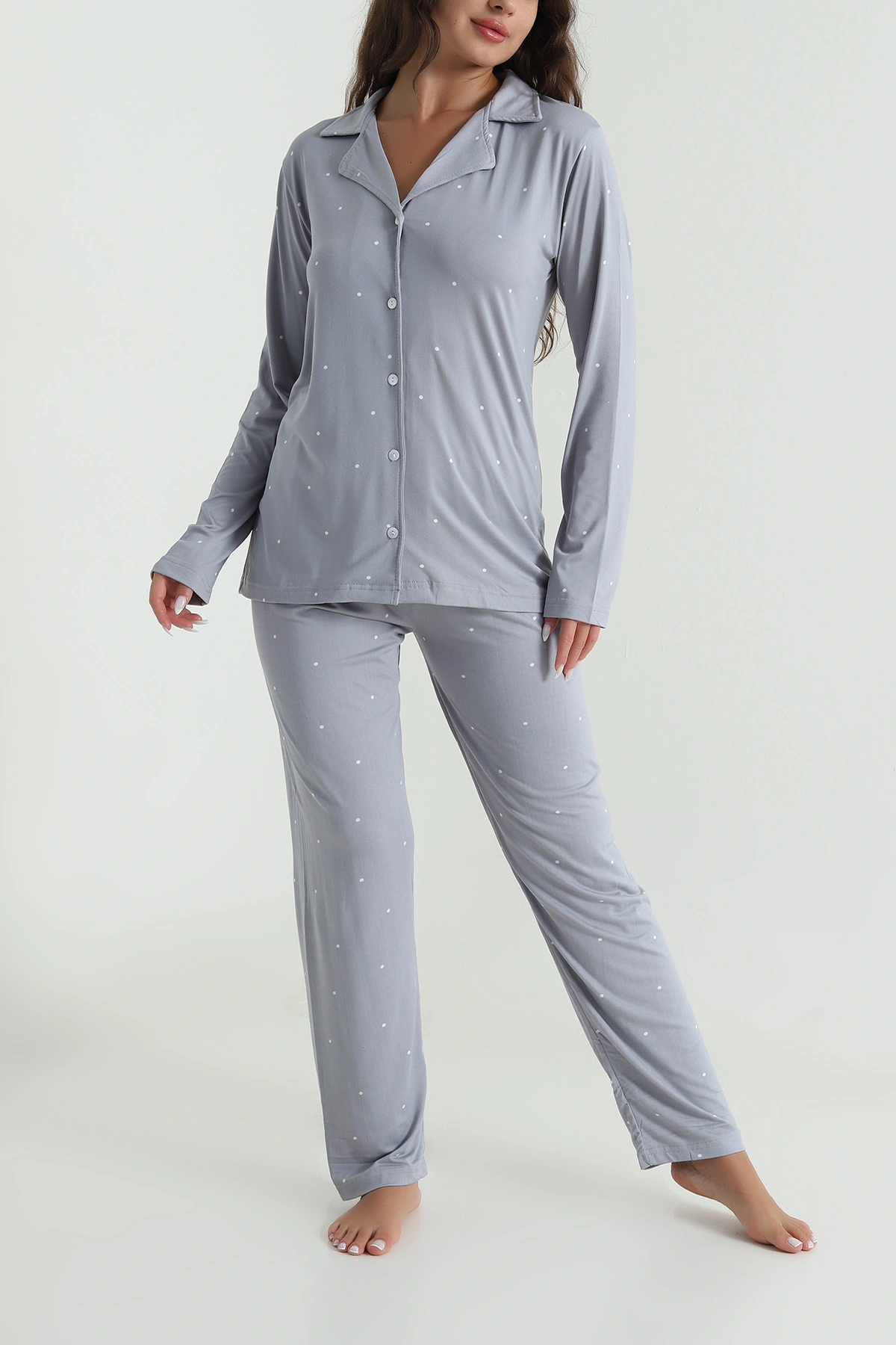 Füme Milan Soft Düğmeli Kadın Pijama Takımı 488929
