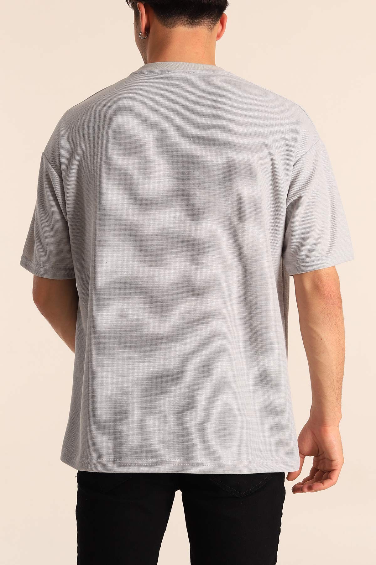 Füme Oversize Dokulu Bisiklet Yaka Erkek Tişört 181435