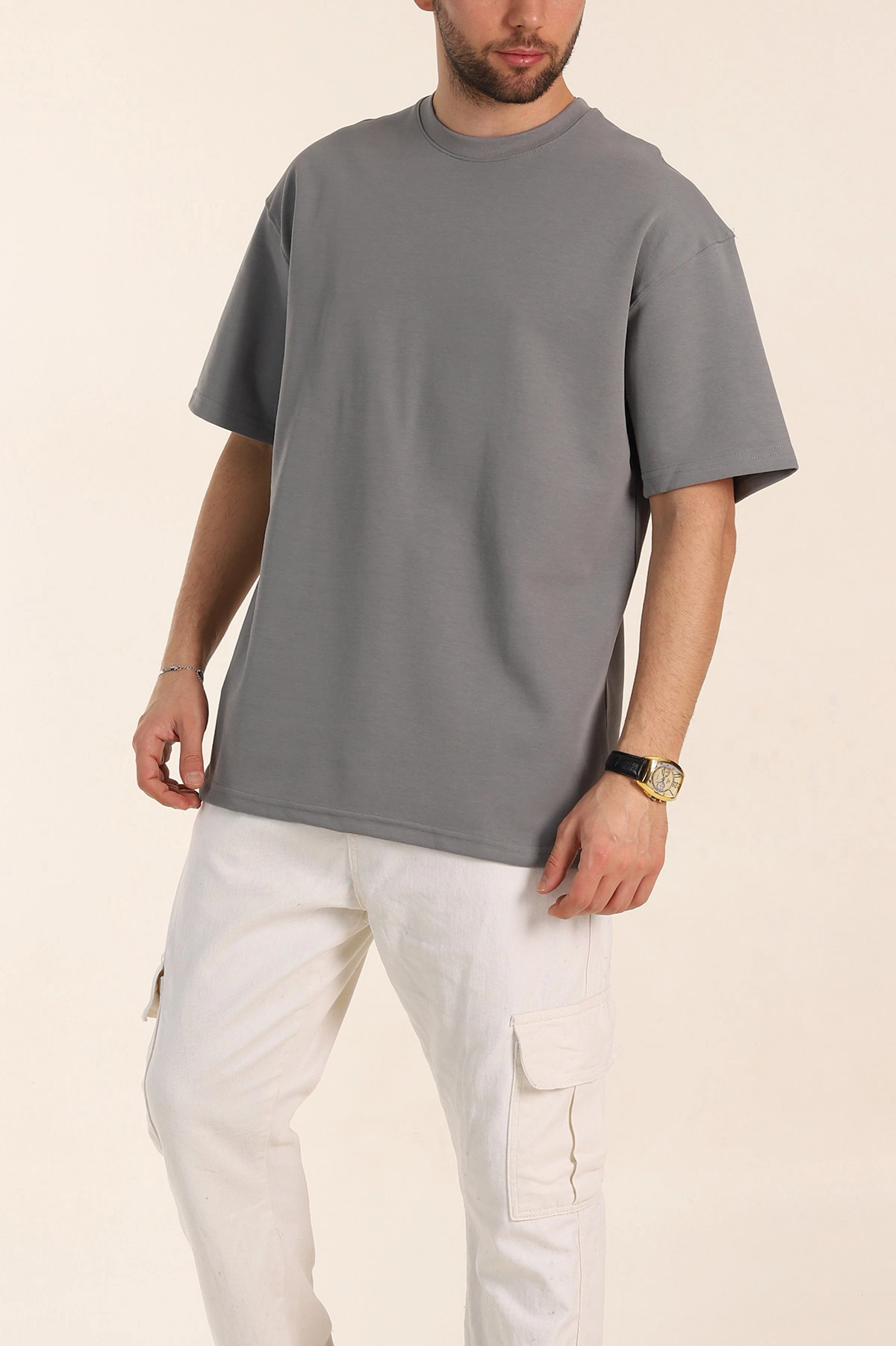 Füme Oversize Double Face Kumaş Basic Erkek Tişört 340530