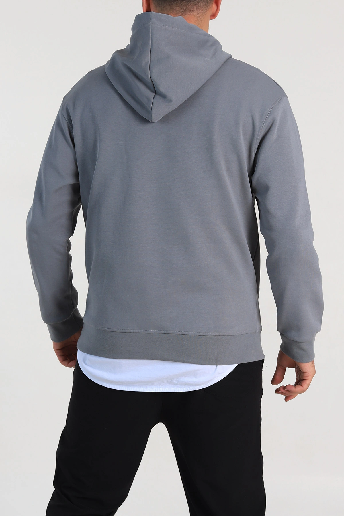 Füme Oversize Duble Kumaş Basic Erkek Kapüşonlu Sweatshirt 300188