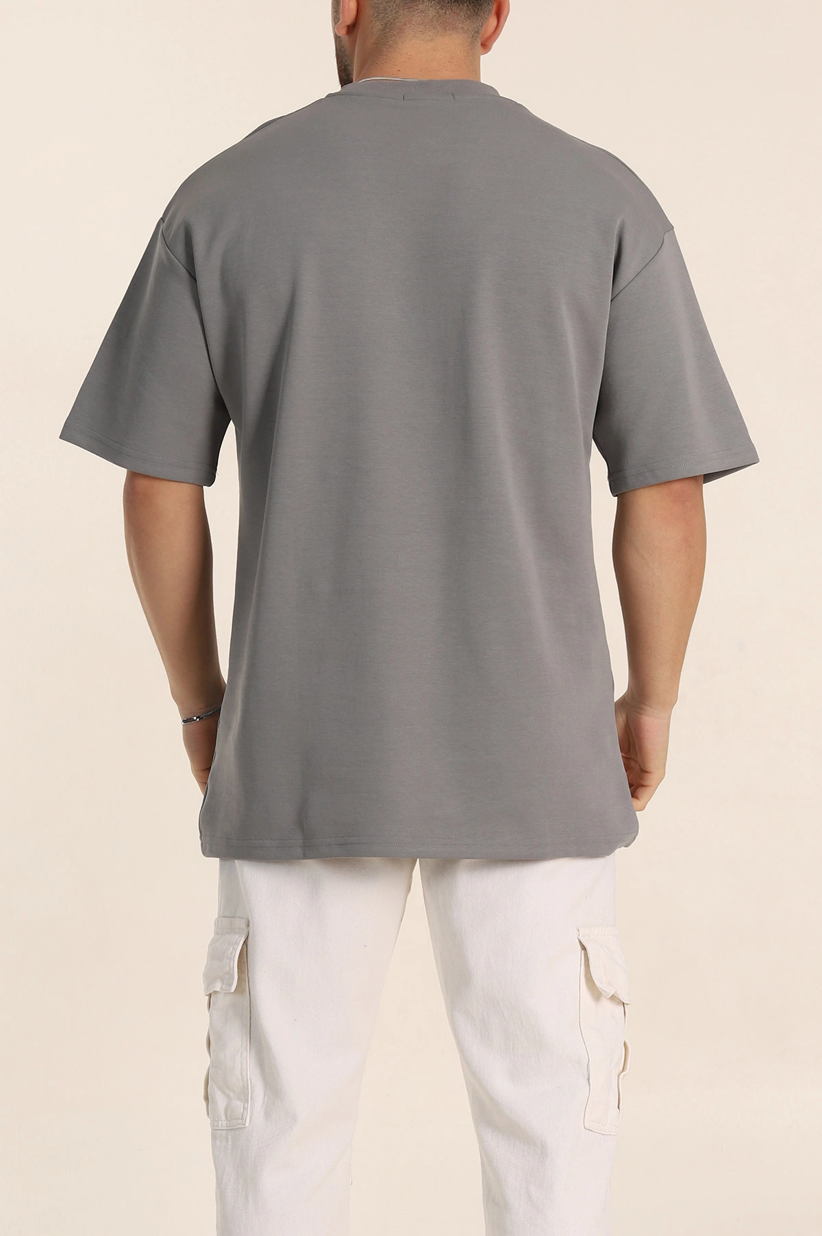 Füme Oversize Duble Kumaş Nakış Detaylı Erkek Tişört 345726