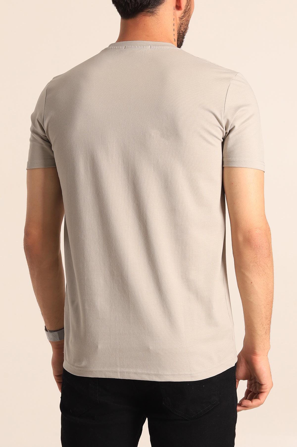 Füme Oversize Göğüs Kabartma Yazılı Erkek Tişört 181427