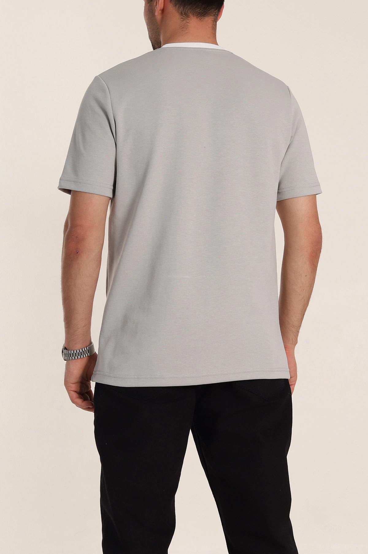 Füme Oversize İnterlok Kumaş Kabartma Yazı Detaylı Erkek Tişört 353351