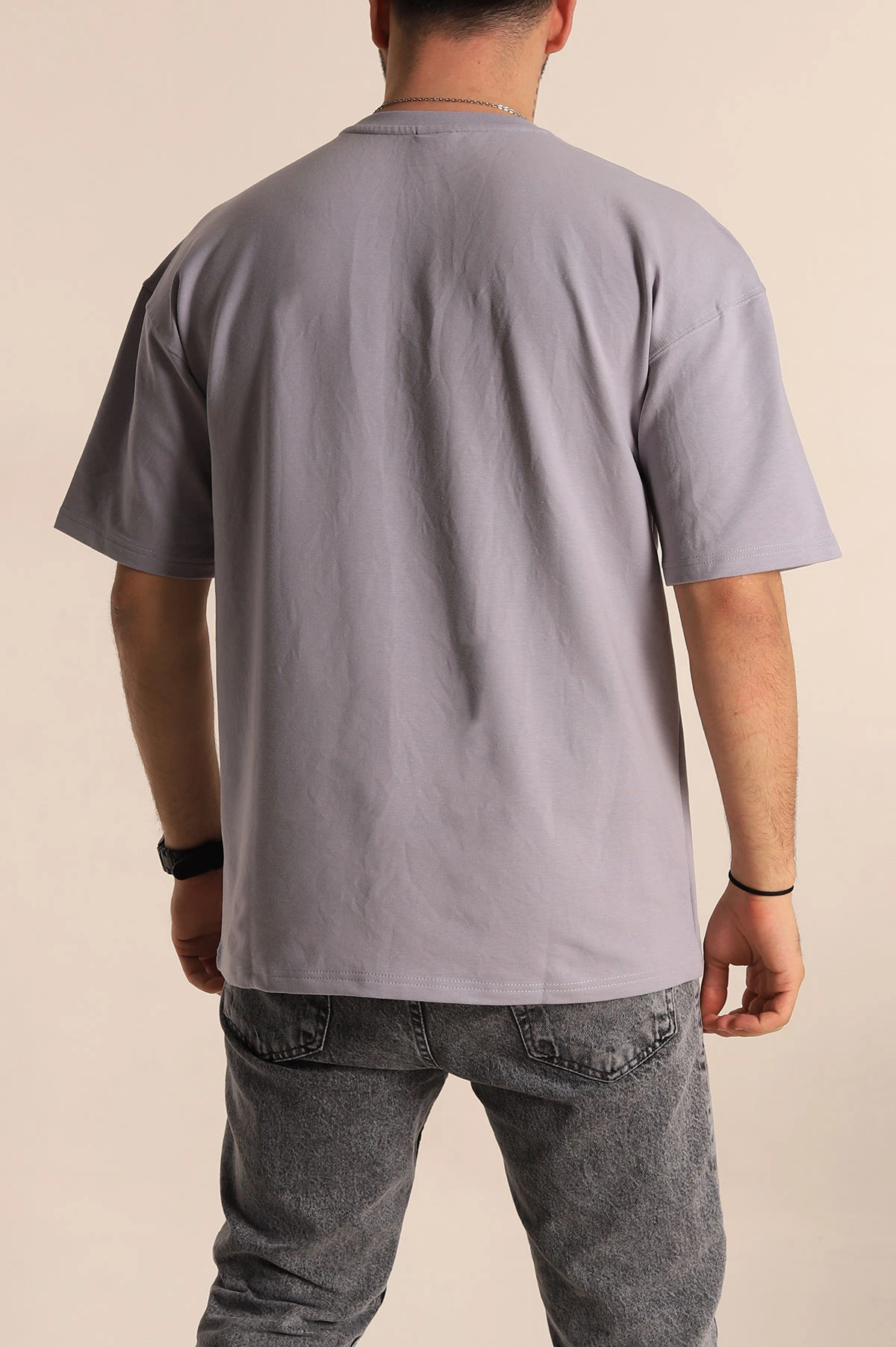 Füme Oversize Suprem Kumaş Kabartma Yazılı Erkek Tişört 267451