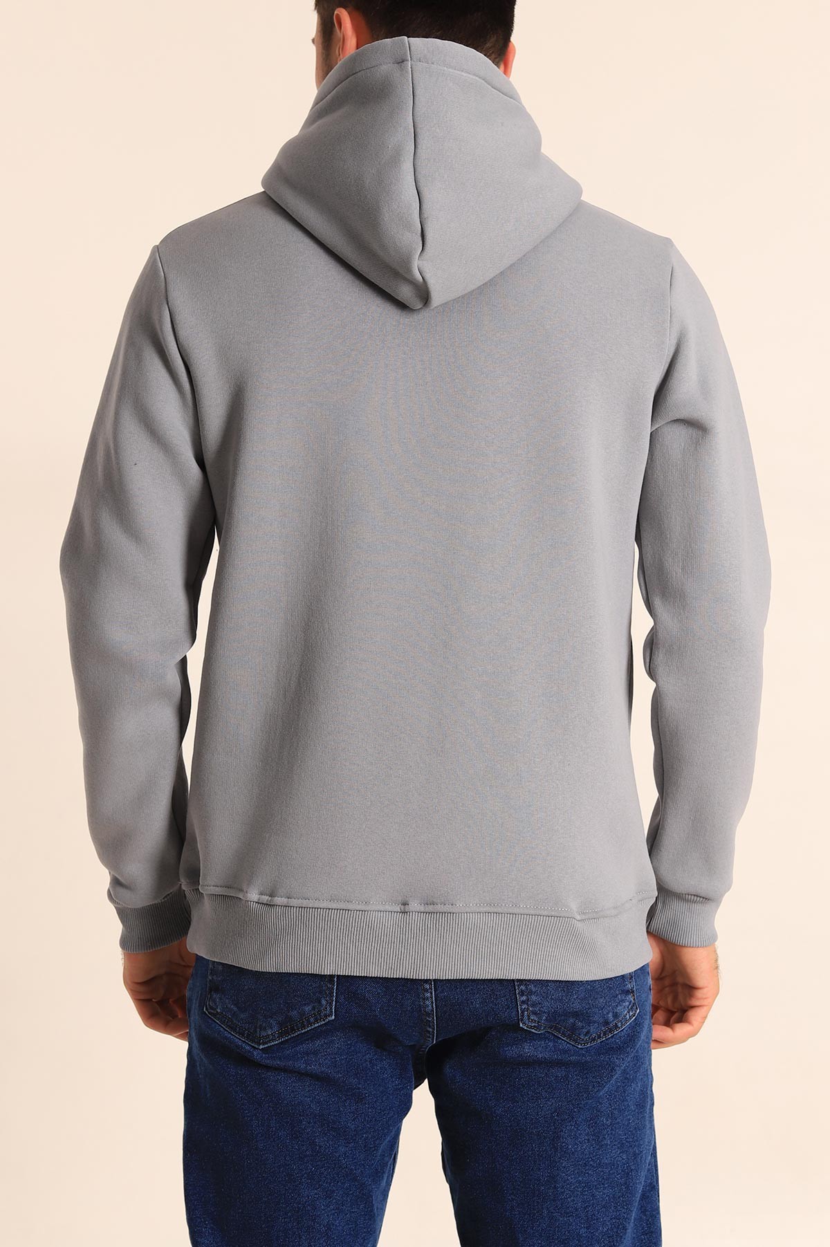 Füme Oversize Üç İp Şardonlu Basic Kapüşonlu Erkek Sweatshirt 222531