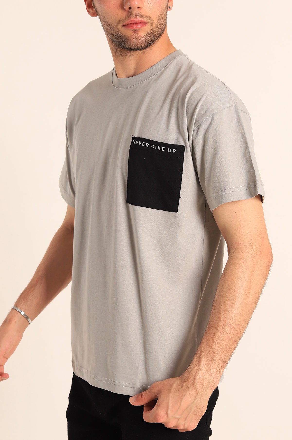 Füme Oversize Yazı Baskılı Cep Detay 186624