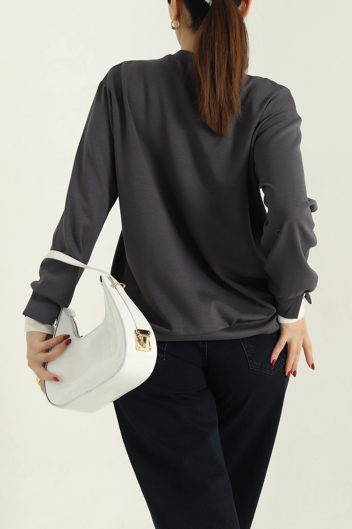 Füme Oysho Kumaş Garnili Bayan Sweat 335726