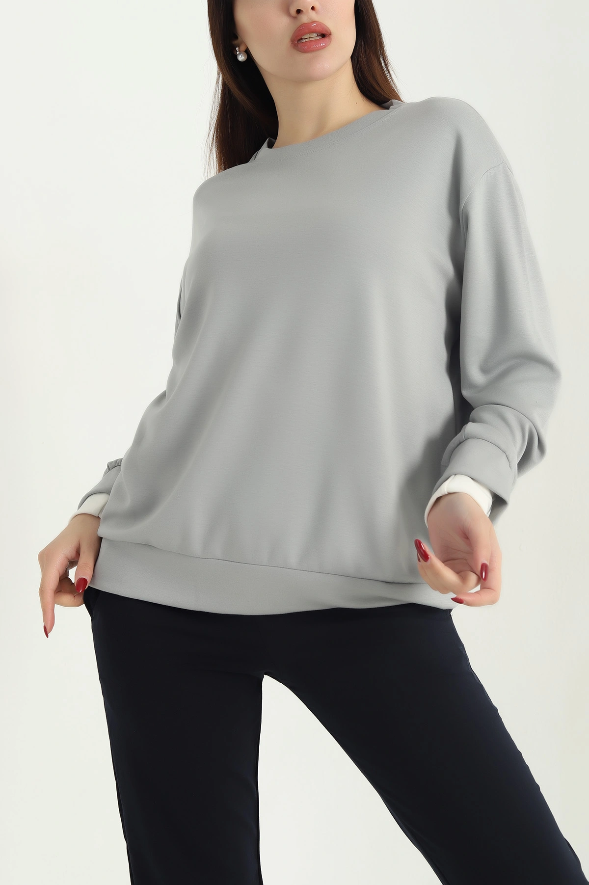 Füme Oysho Kumaş Garnili Kadın Sweat 341922