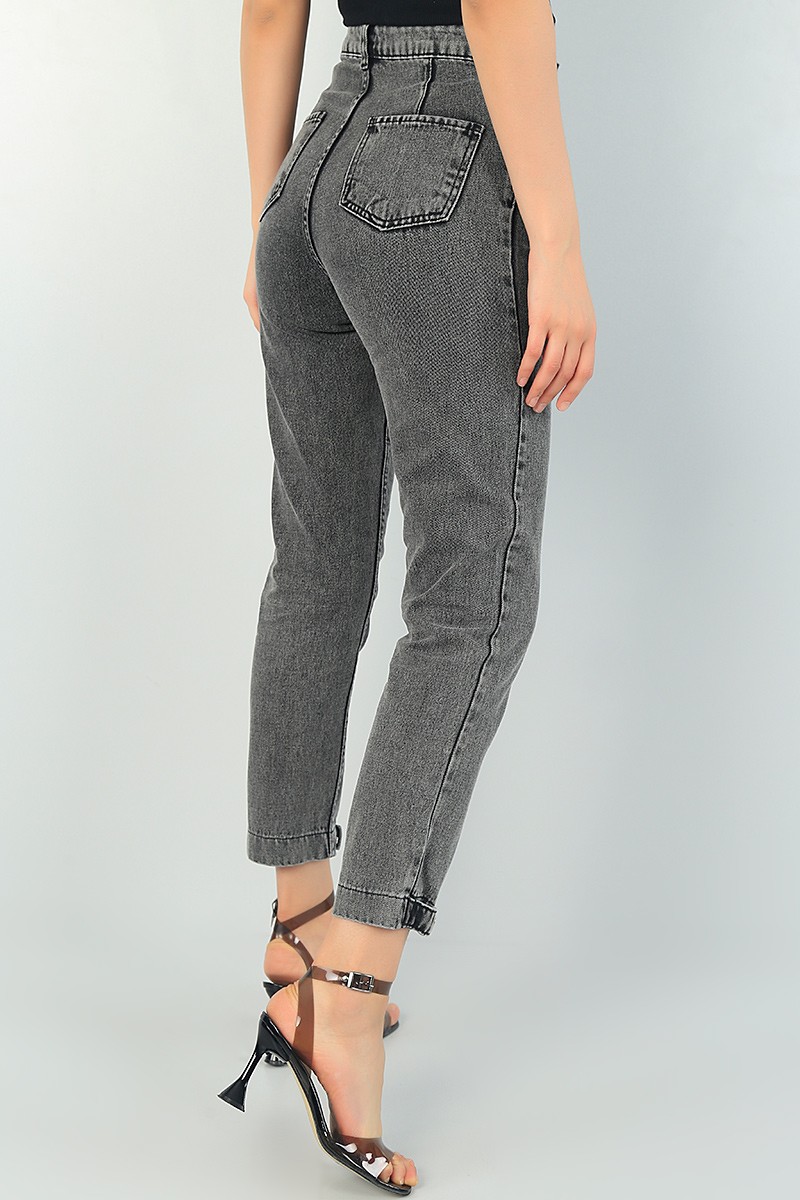 Füme Paça Çıtçıtlı Mom Bayan Kot Pantolon 66911