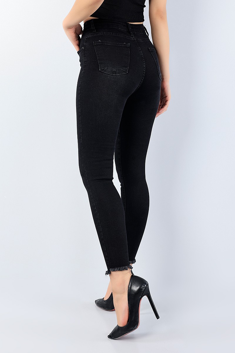 Füme Paça Yırtık Likralı Bayan Kot Pantolon 75248