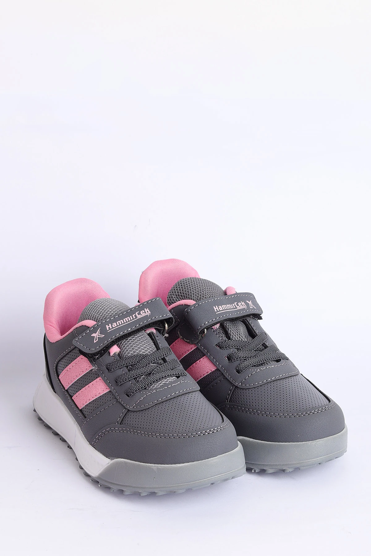 Füme Pembe (31-35 Filet) Yan  Şeritli Cırtlı Kalın Taban Kız Çocuk Spor Ayakkabı 309106