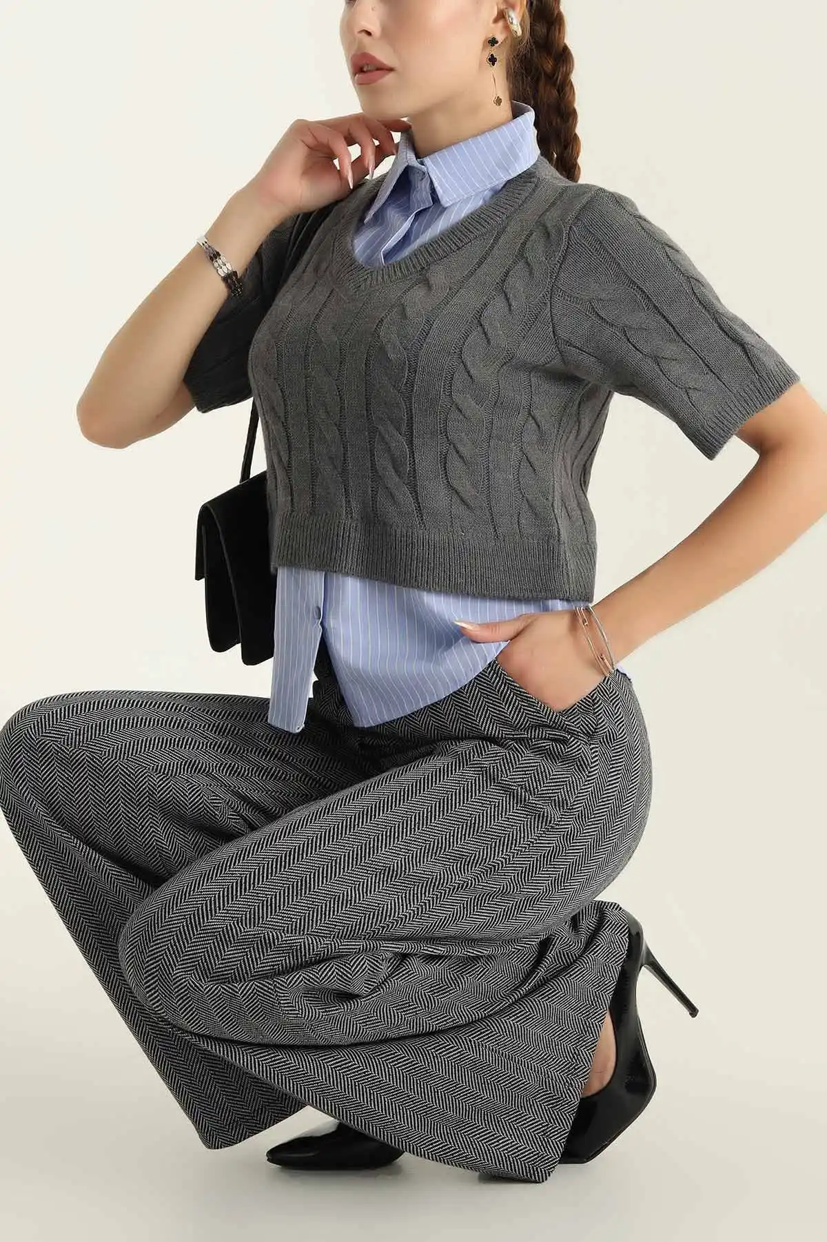 Füme Poplin Garnilli Triko Bluz 298043