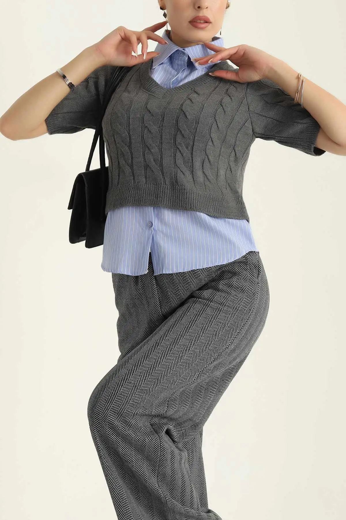 Füme Poplin Garnilli Triko Bluz 298043