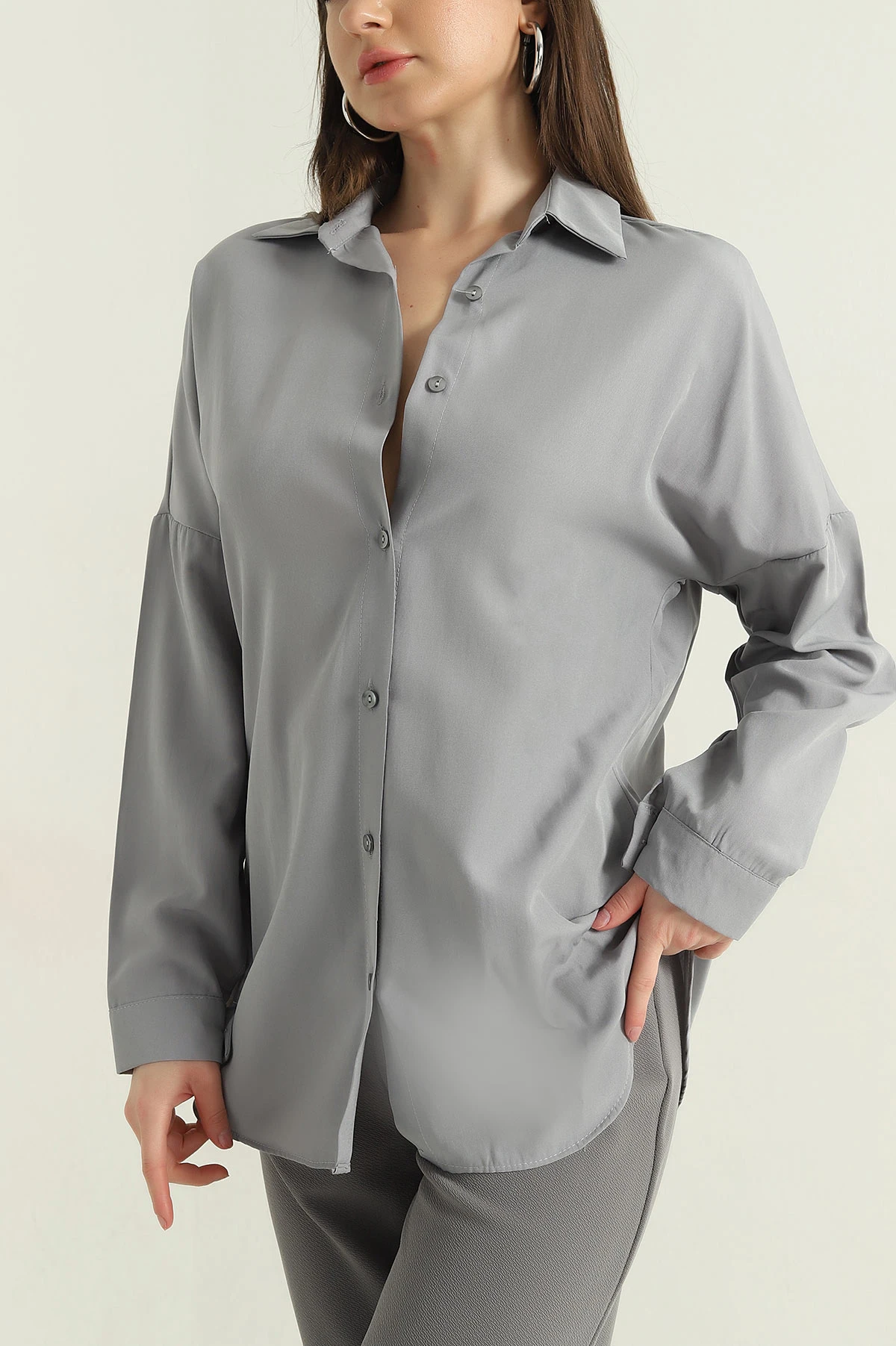 Füme Poplin Kumaş Kadın Gömlek Tunik 355805