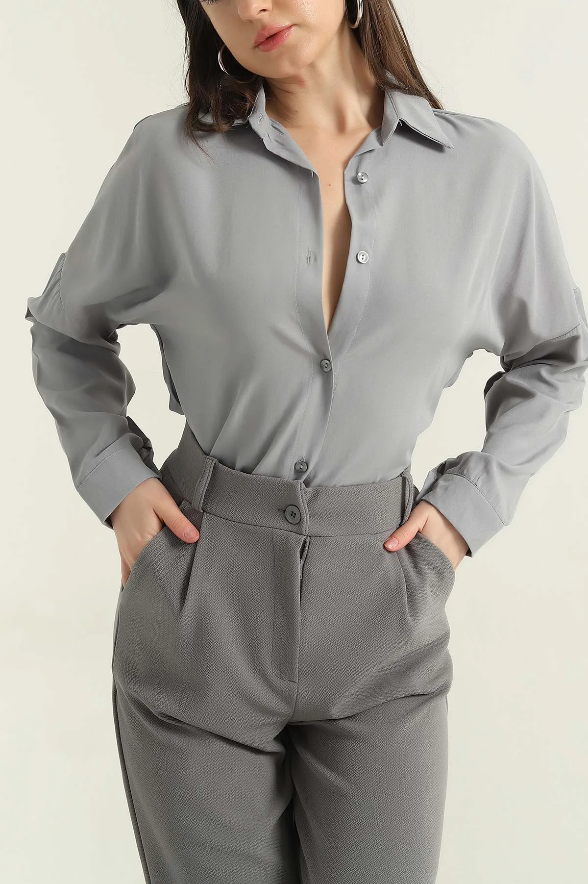 Füme Poplin Kumaş Kadın Gömlek Tunik 355805