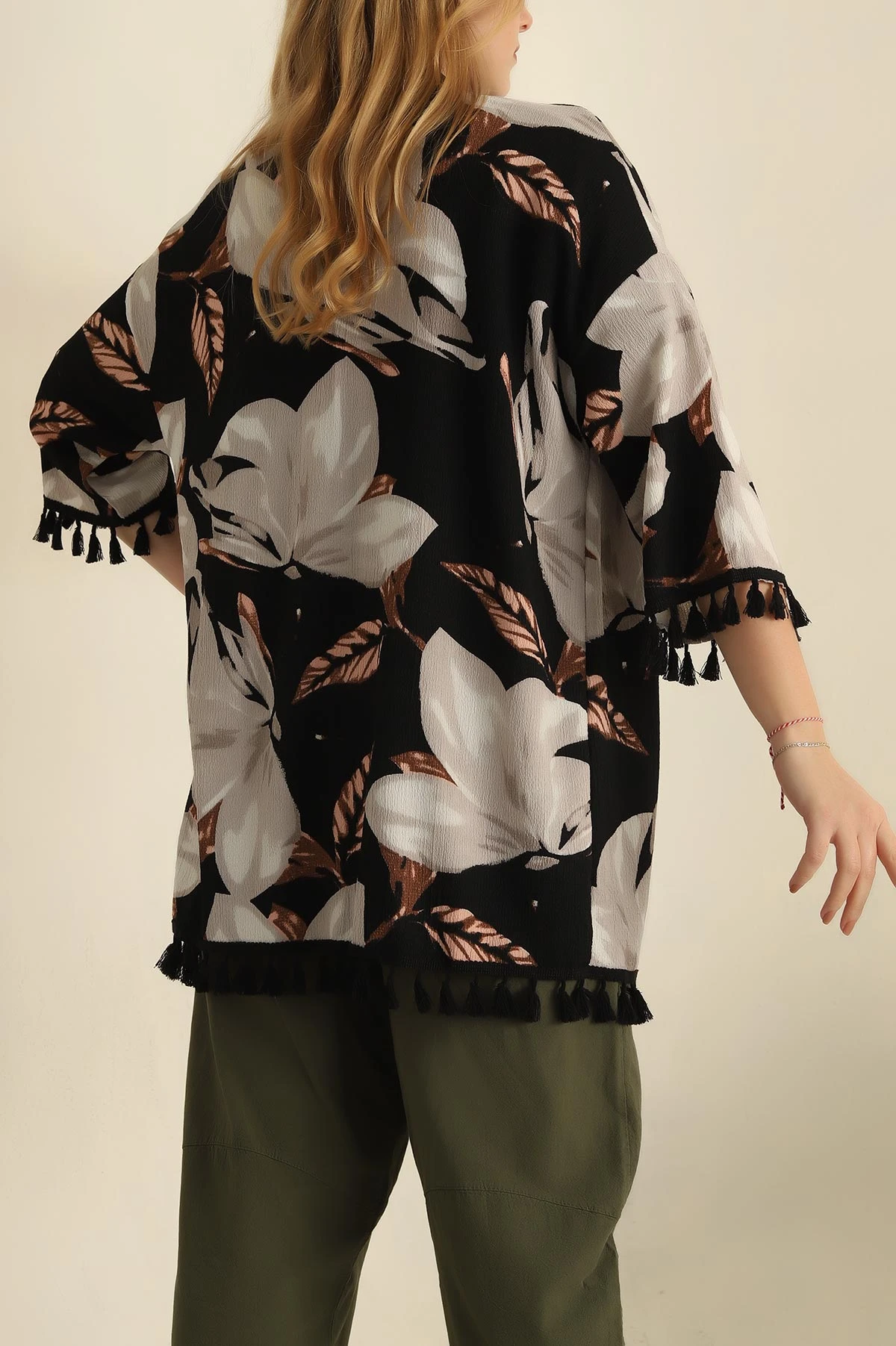 Füme Püsküllü Okyanus kumaş Kimono 251979