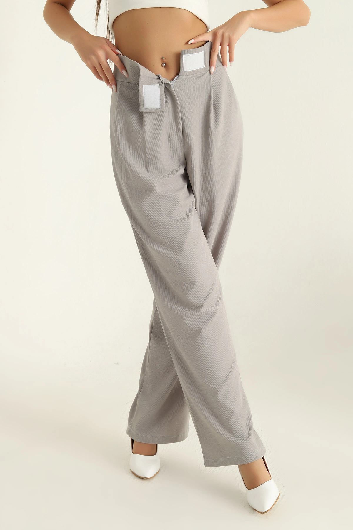 Füme Raşel Kumaş Cırt Kemerli Pantolon 288673