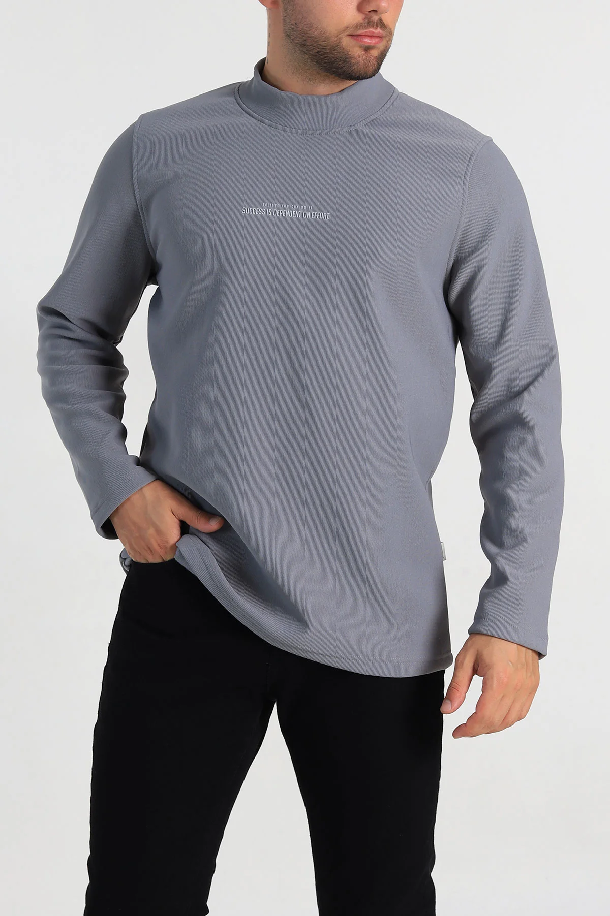 Füme Regular Fit Dik Yaka Kabartma Yazılı Erkek Sweatshirt 305768