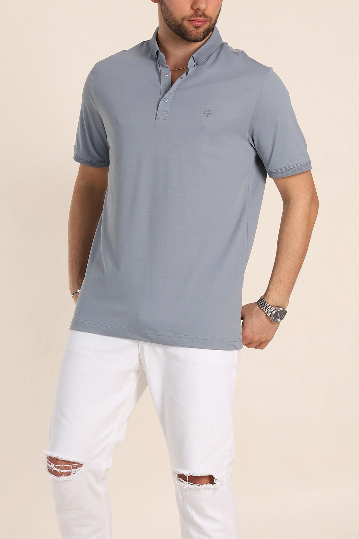 Füme Regular Fit Dokulu Polo Yaka Erkek Tişört 342498