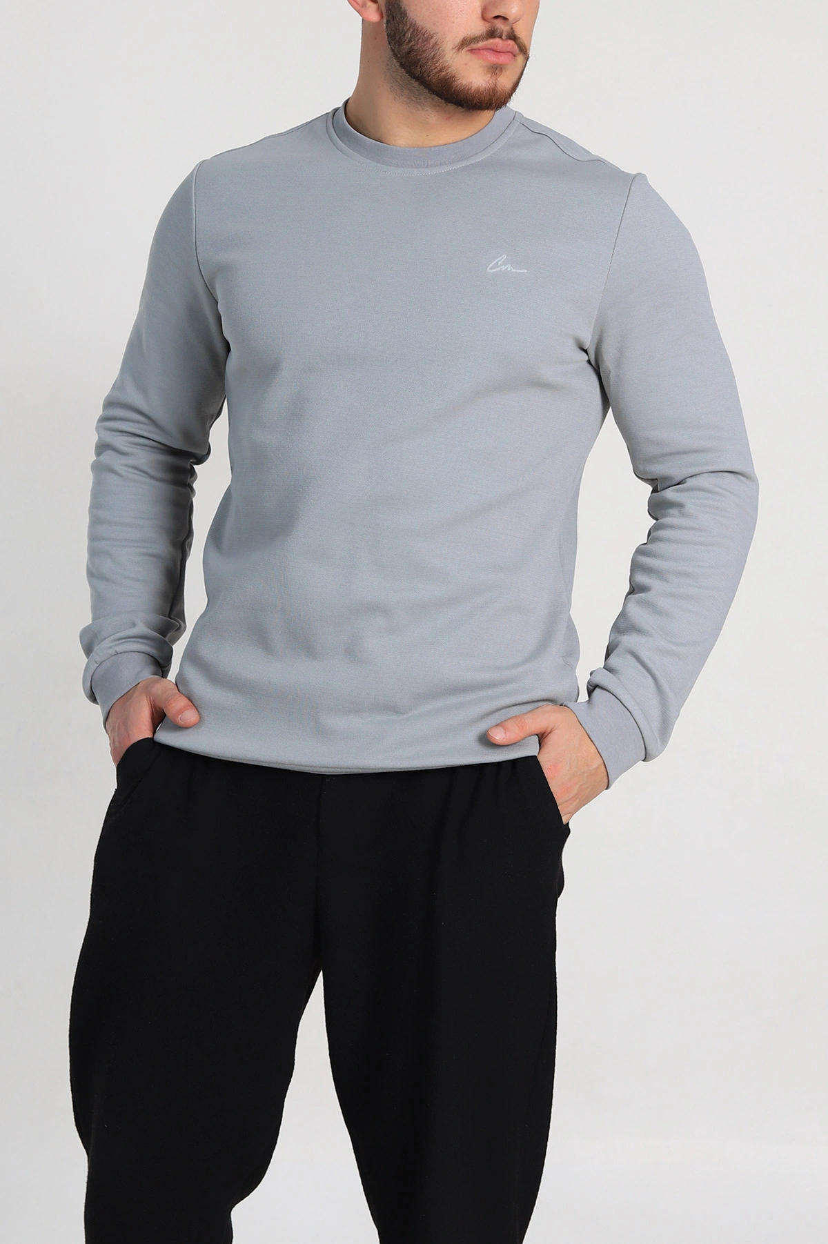 Füme Regular Fit İnterlok Kumaş Pike Doku Basic Erkek Sweatshirt 305433