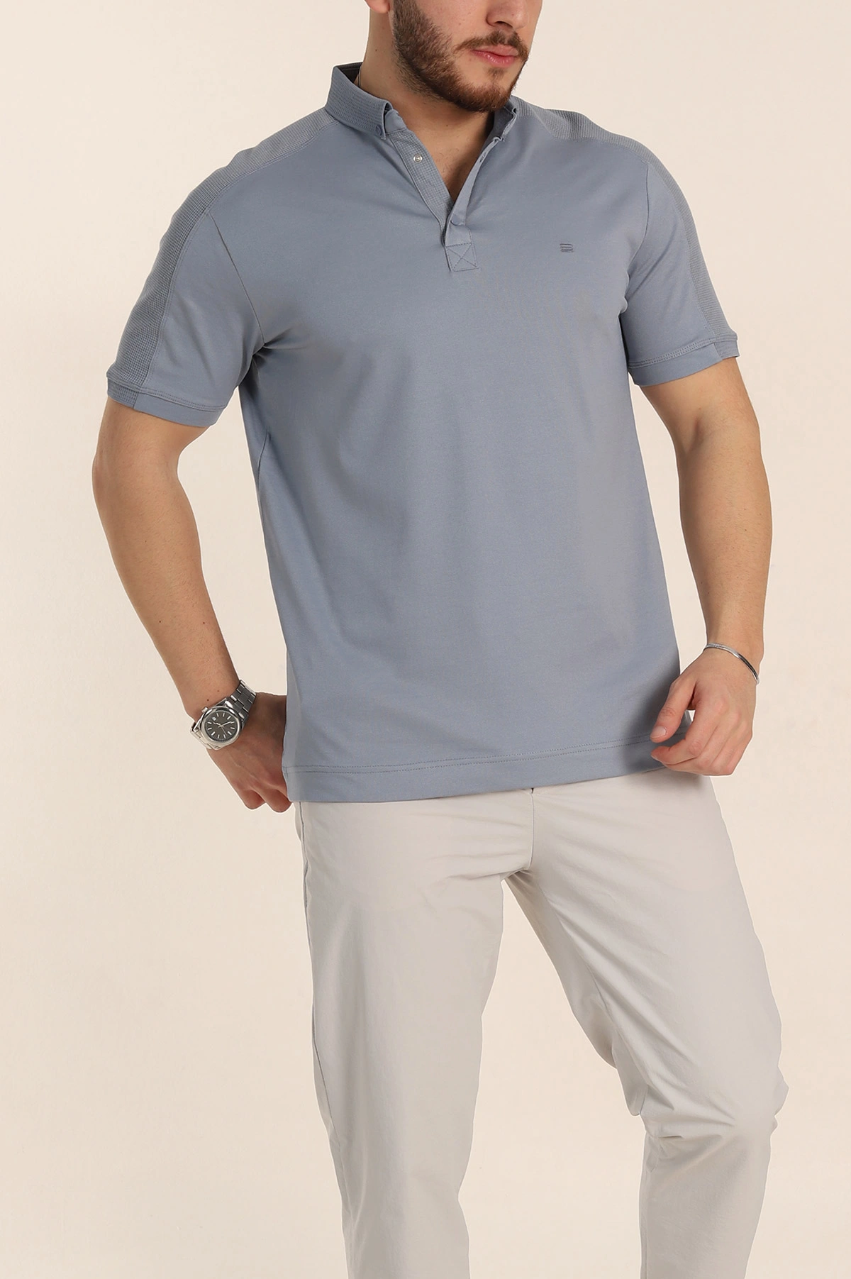 Füme Regular Fit Parçalı Polo Yaka Erkek Tişört 346731