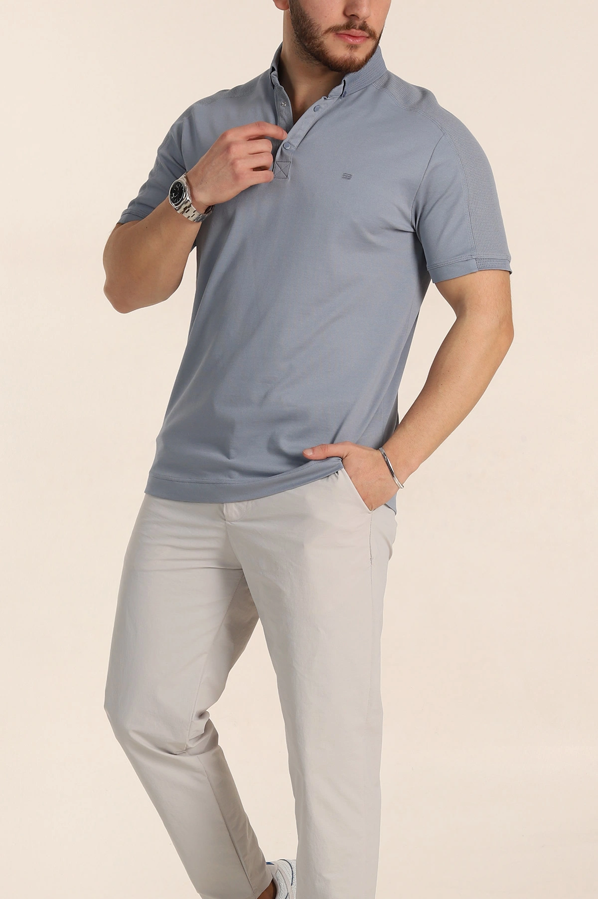 Füme Regular Fit Parçalı Polo Yaka Erkek Tişört 346731