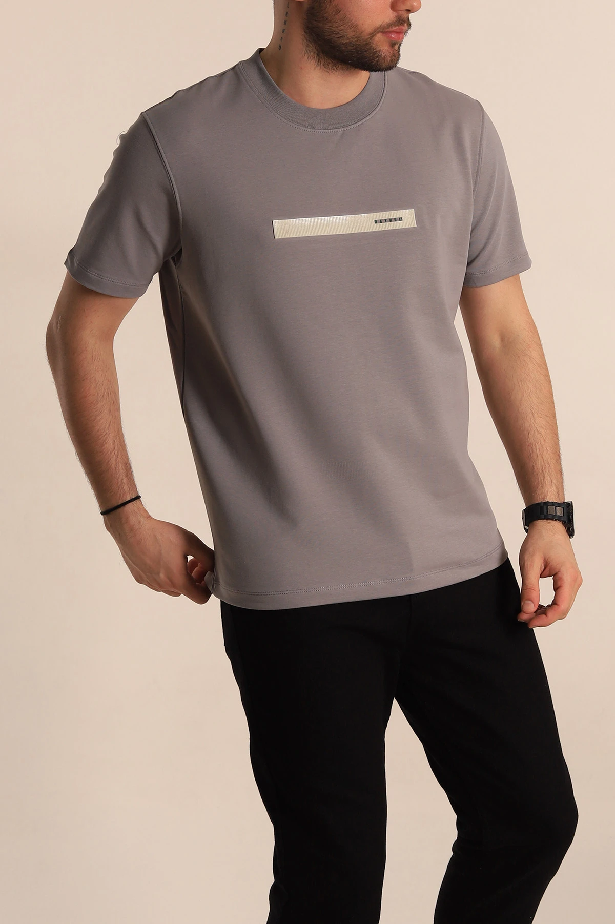 Füme Regular Fit Plastik Baskı Detaylı Erkek Tişört 268115