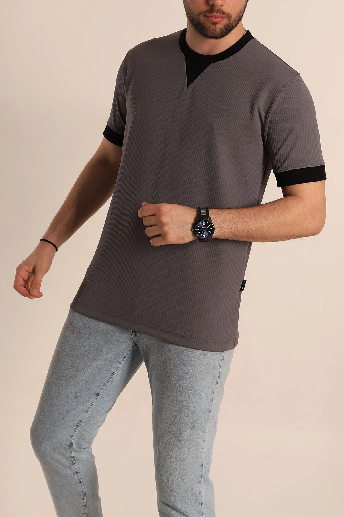 Füme Regular Fit Yaka Detaylı Erkek Tişört 268640