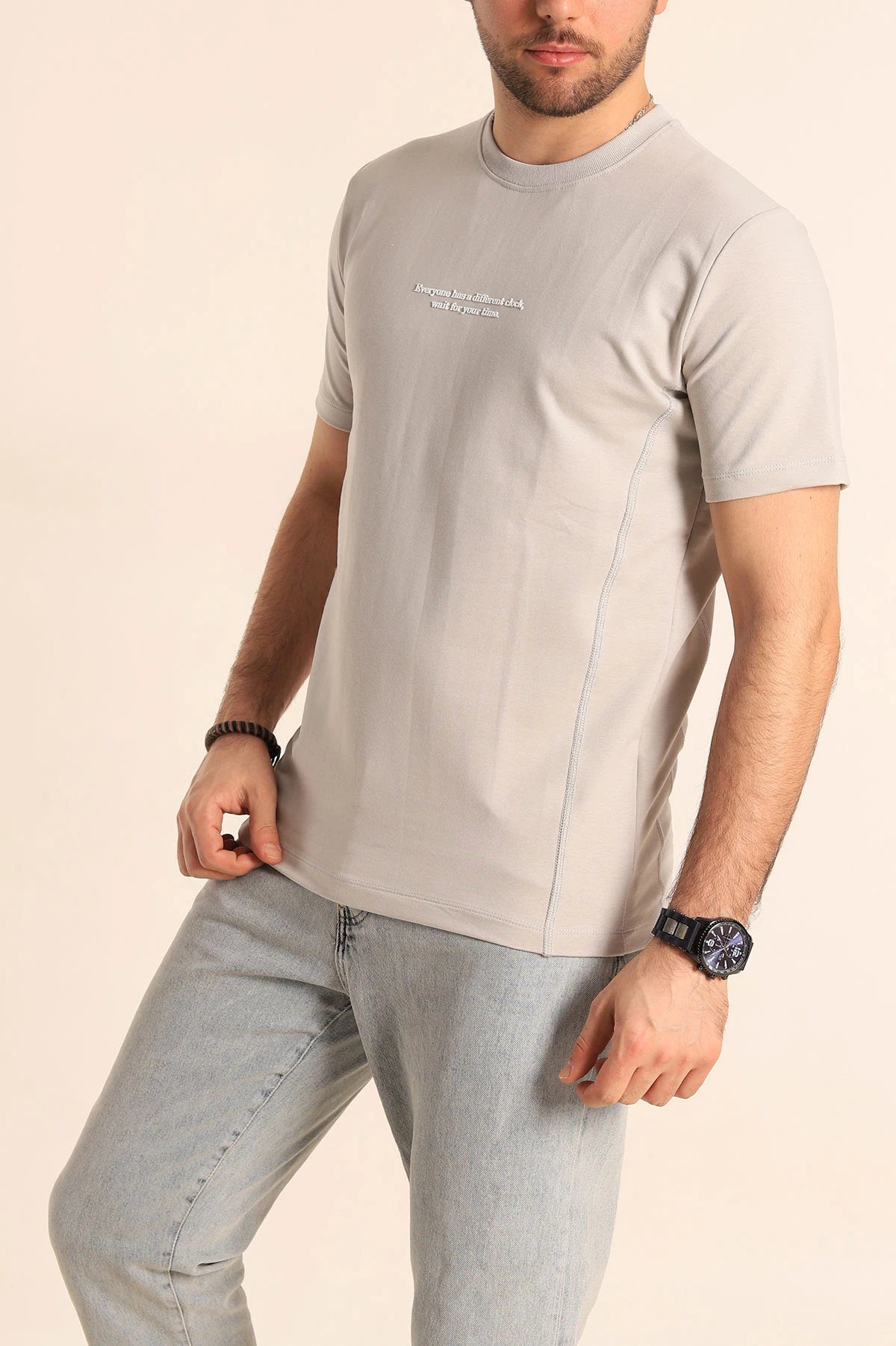 Füme Regular Fit Yazı Detay Erkek Tişört 252181