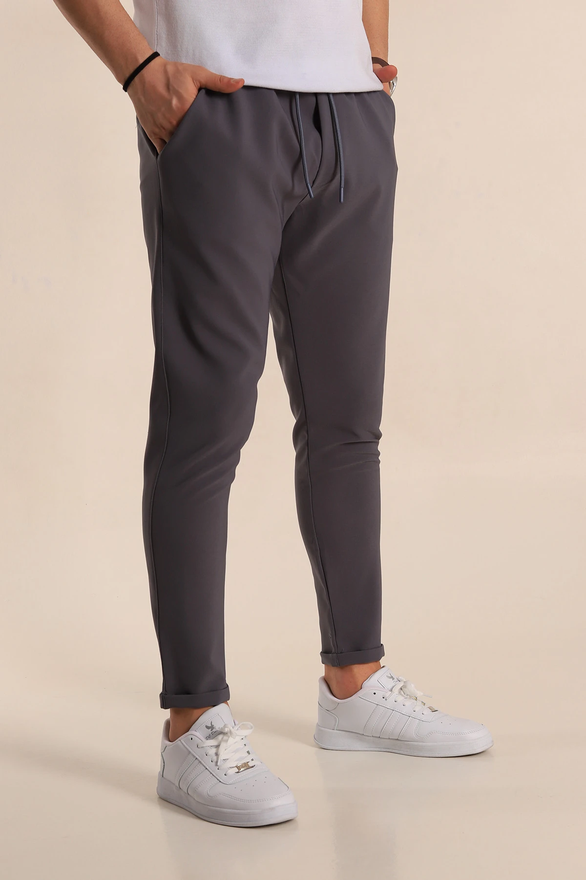 Füme Relaxed Fit Bel Bağlamalı Duble Paça Erkek Jogger Pantolon 257470