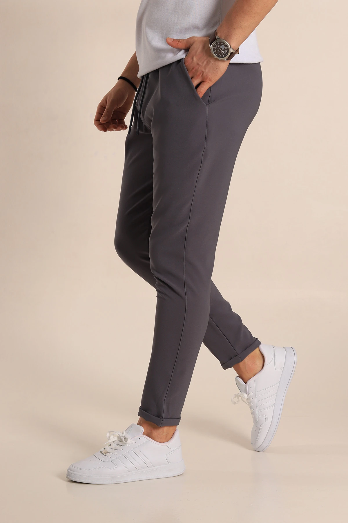 Füme Relaxed Fit Bel Bağlamalı Duble Paça Erkek Jogger Pantolon 257470