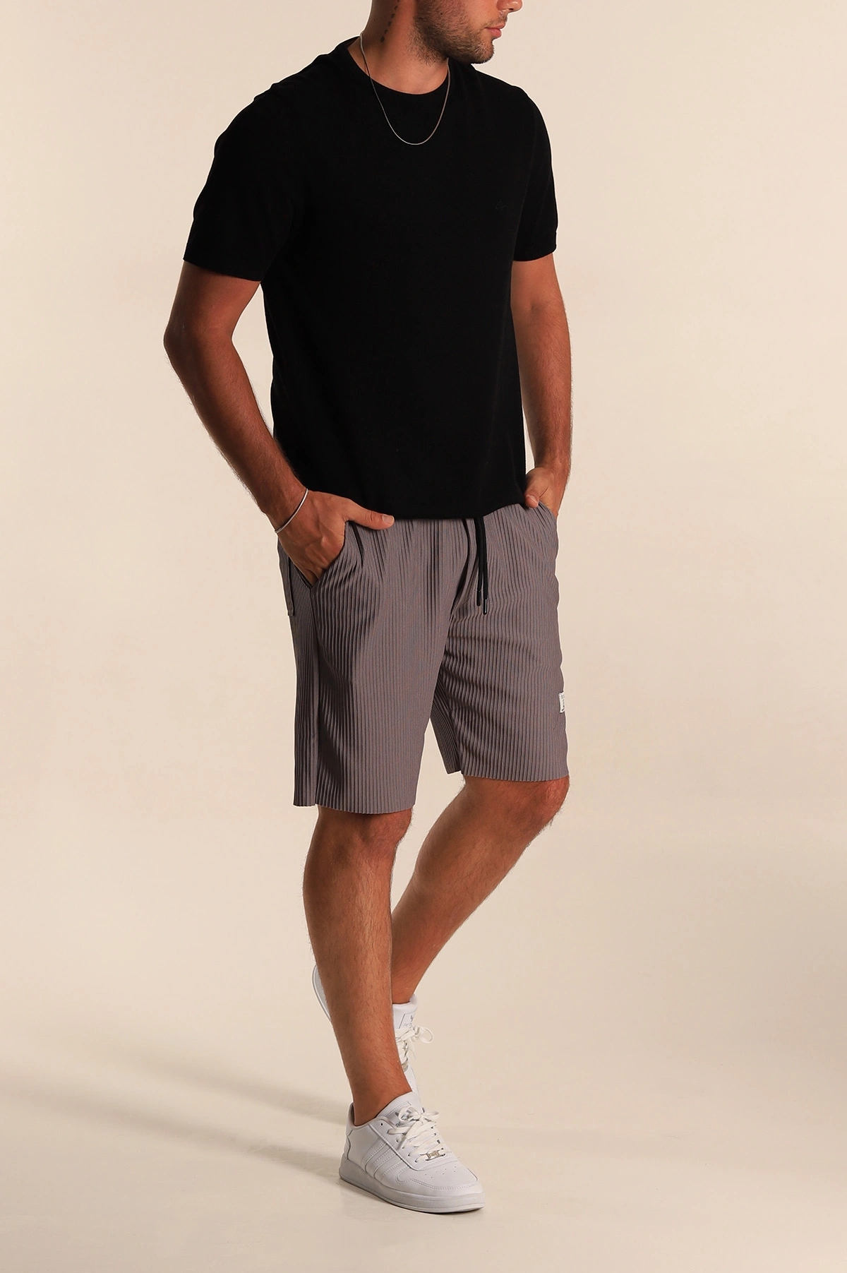 Füme Relaxed Fit Belden Bağlamalı Fitilli Erkek Şort 281644