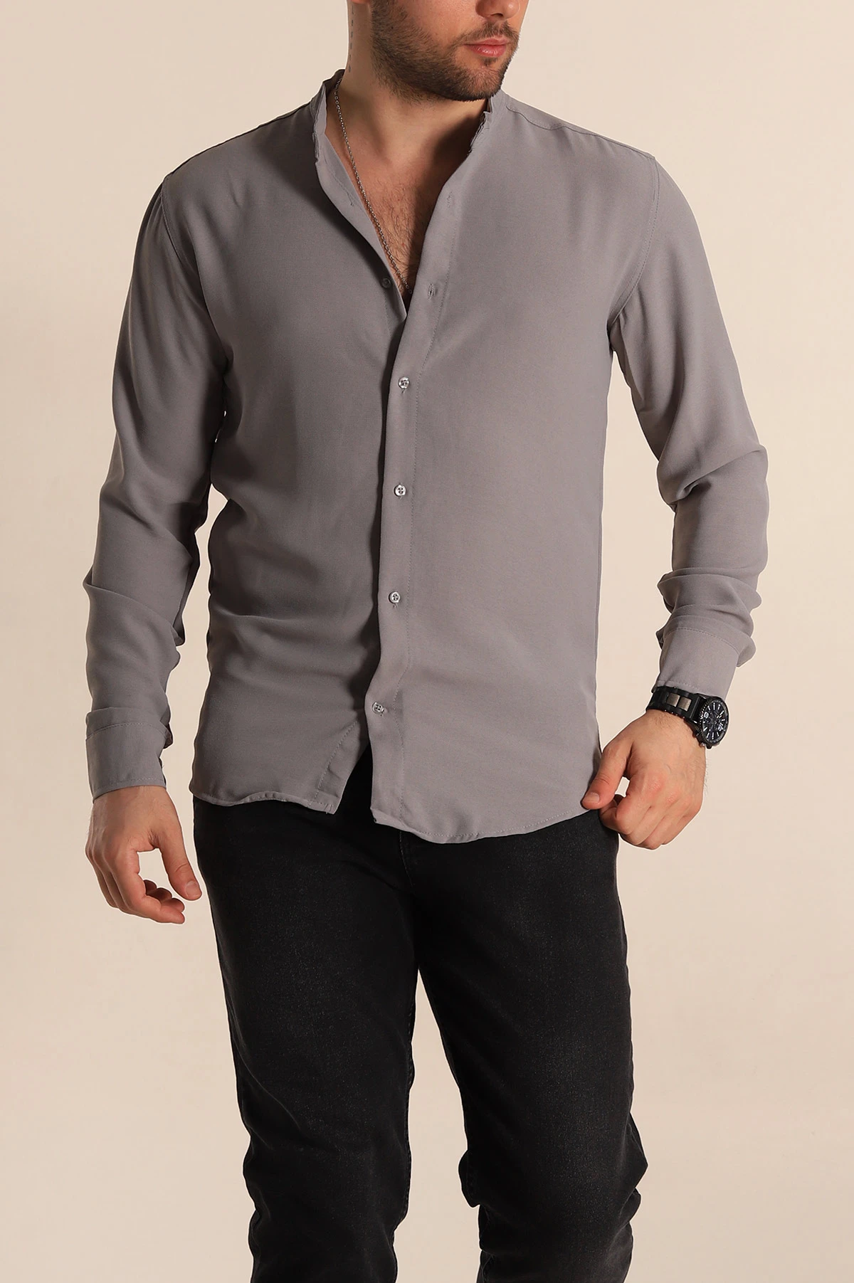 Füme Relaxed Fit Hakim Yaka Erkek Gömlek 267042