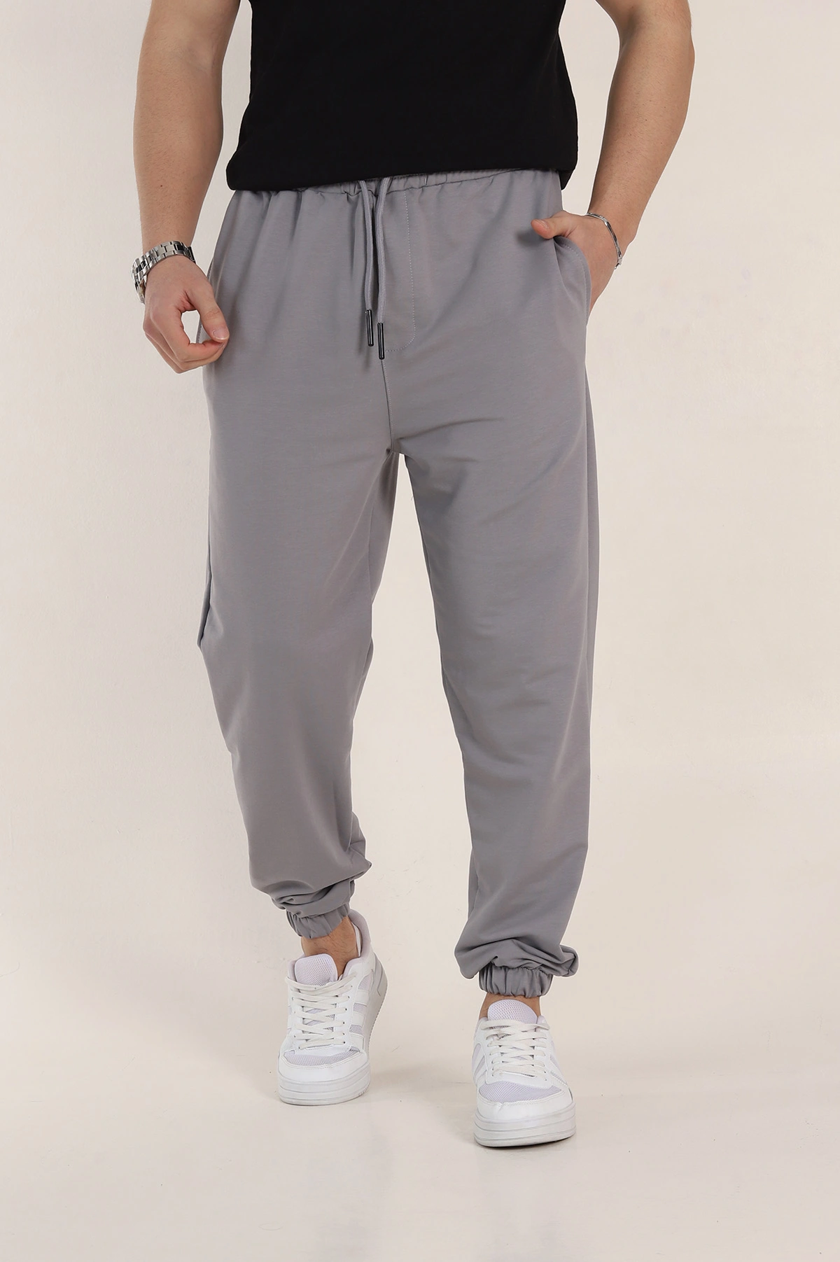 Füme Relaxed Fit İki İp Paça Lastikli Eşofman Altı 347596