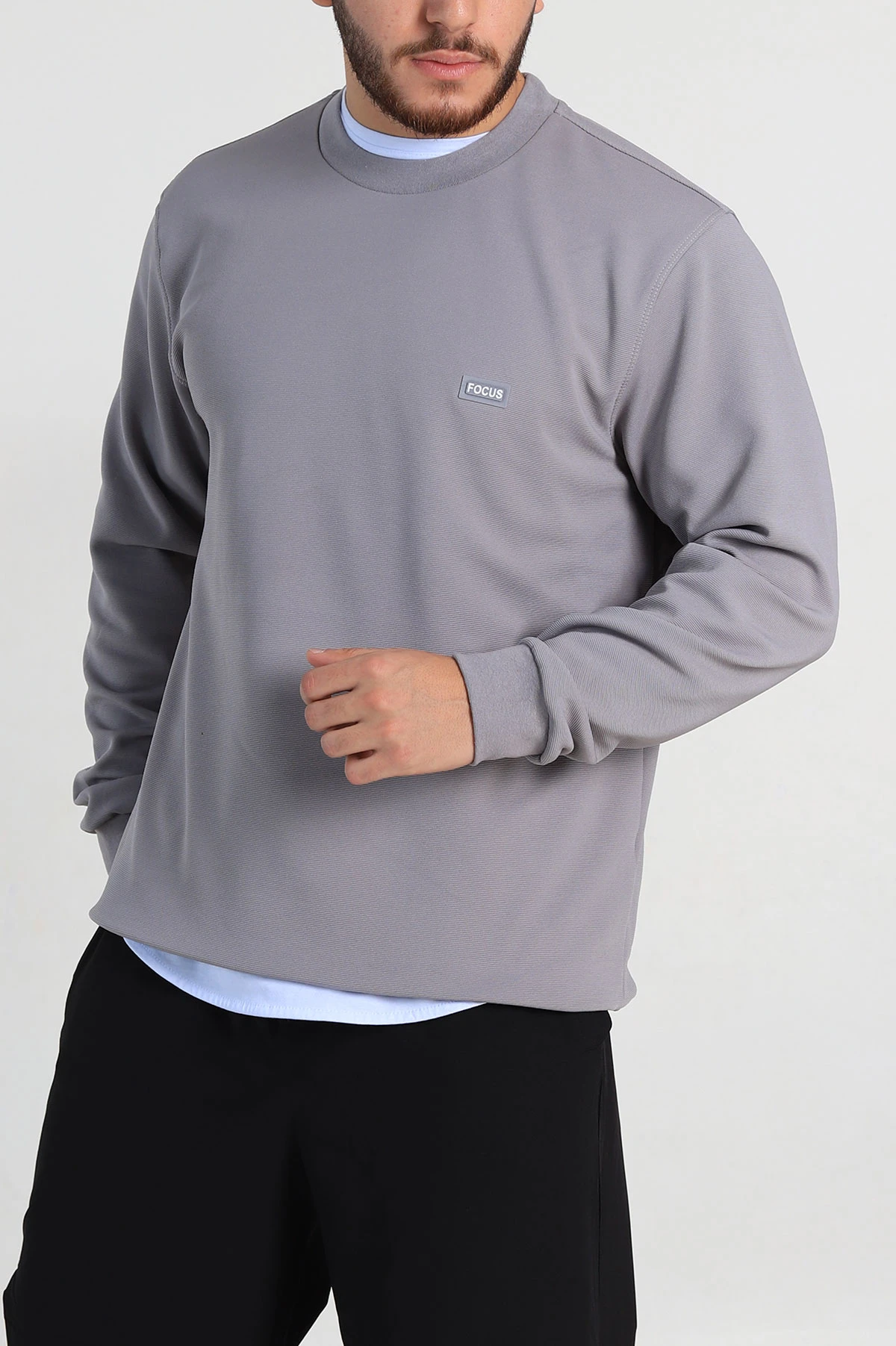 Füme Relaxed Fit İki İp Şardonlu Yazı Detay Likralı Erkek Sweatshirt 311203