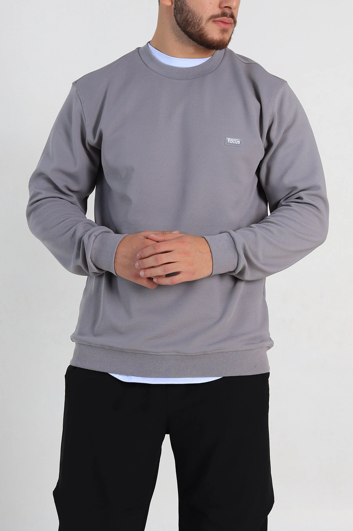 Füme Relaxed Fit İki İp Şardonlu Yazı Detay Likralı Erkek Sweatshirt 311203