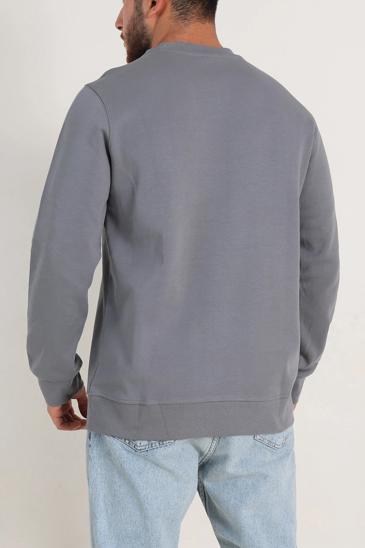 Füme Relaxed Fit İki İp Yazı Detaylı Basic Erkek Sweatshirt 299865