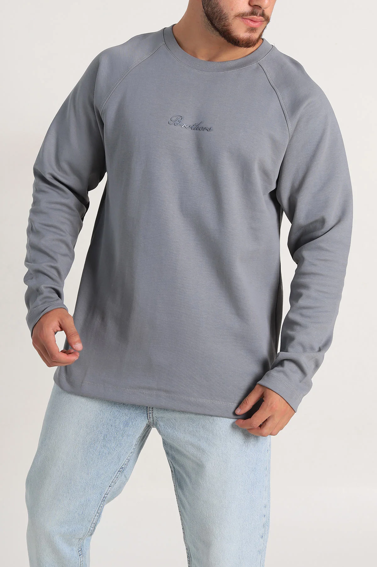 Füme Relaxed Fit İki İp Yazı Detaylı Basic Erkek Sweatshirt 299894