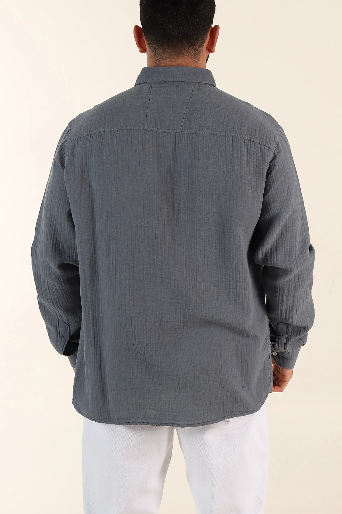 Füme Relaxed Fit Müslin Keten Ata Yaka Erkek Gömlek 386197
