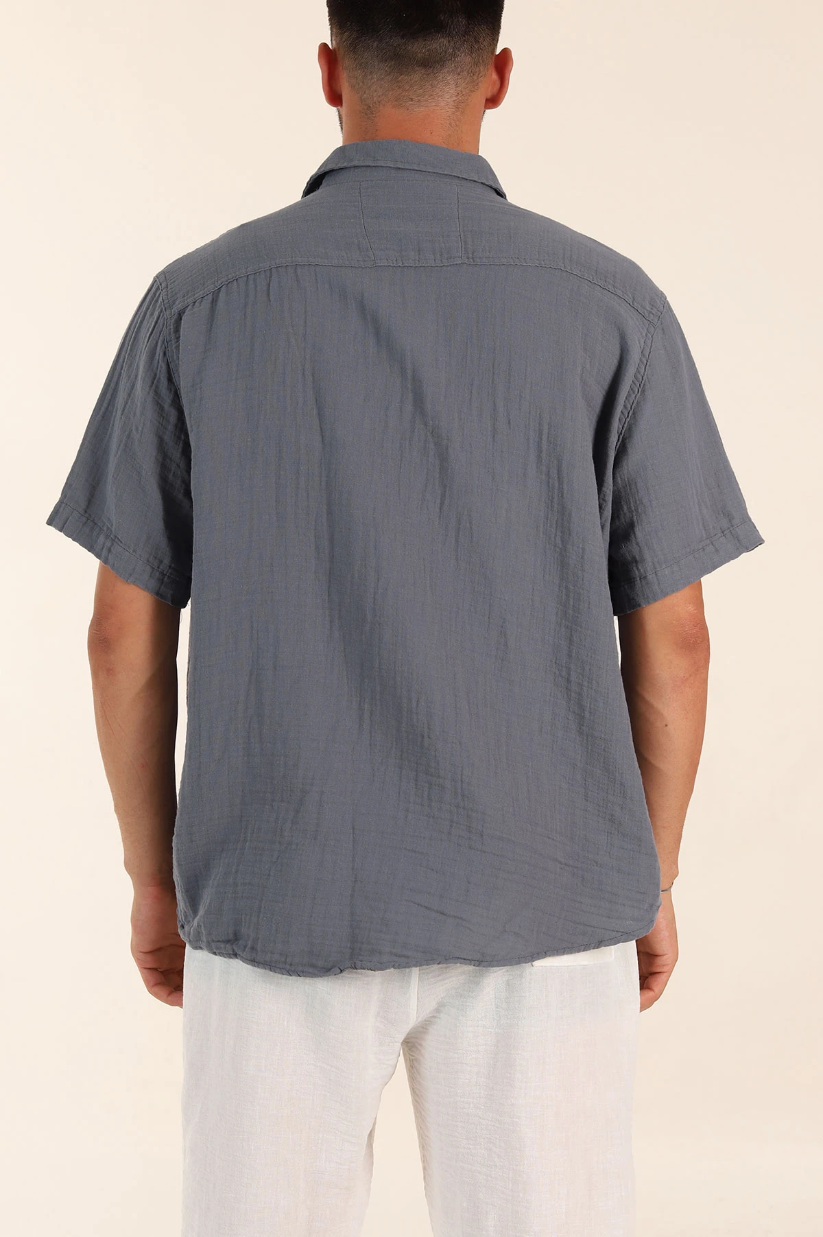 Füme Relaxed Fit Müslin Keten Kısa Kollu Erkek Gömlek 376948