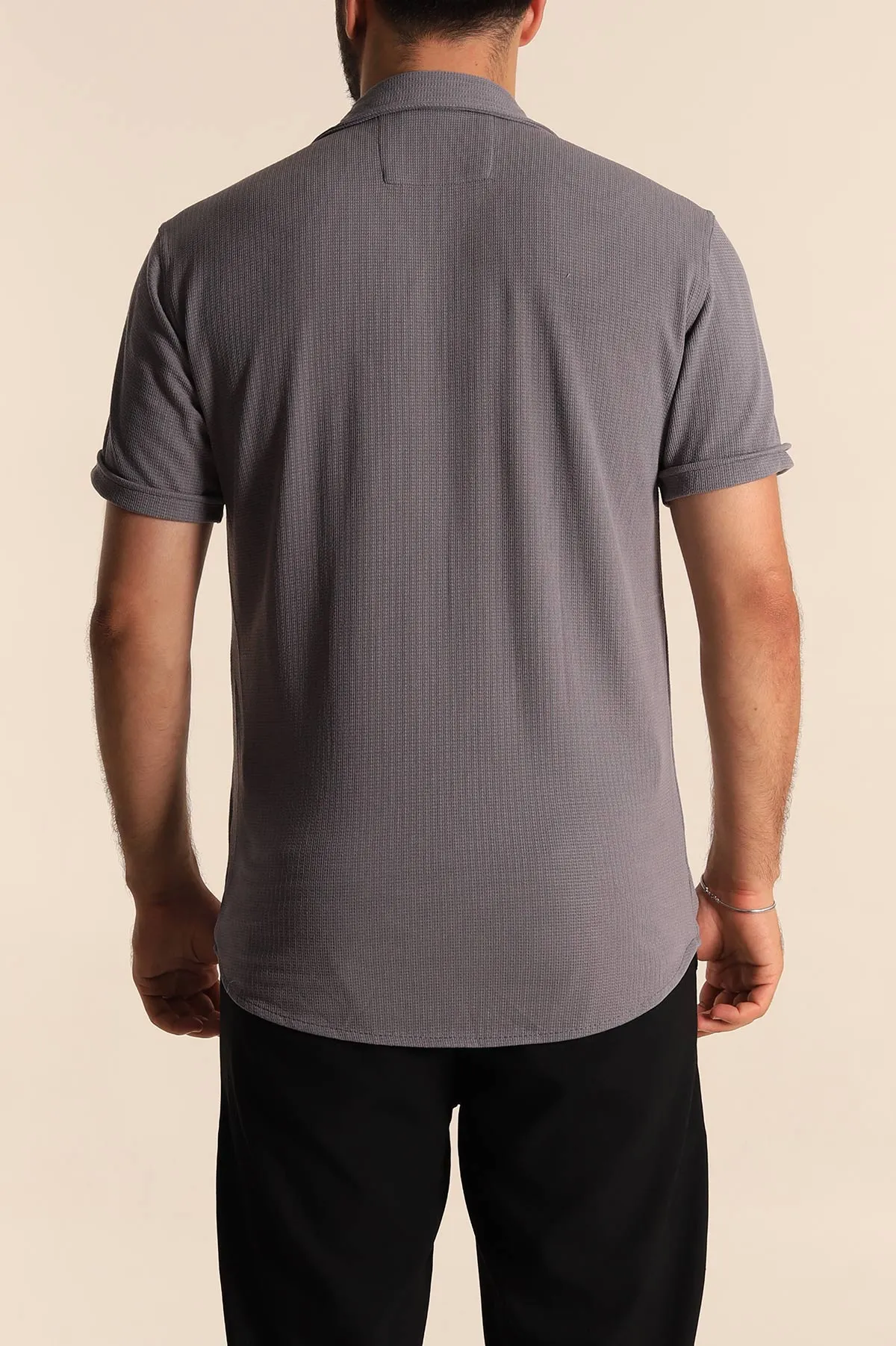 Füme Relaxed Fit Örme Duble Kısa Kollu Erkek Gömlek 275340