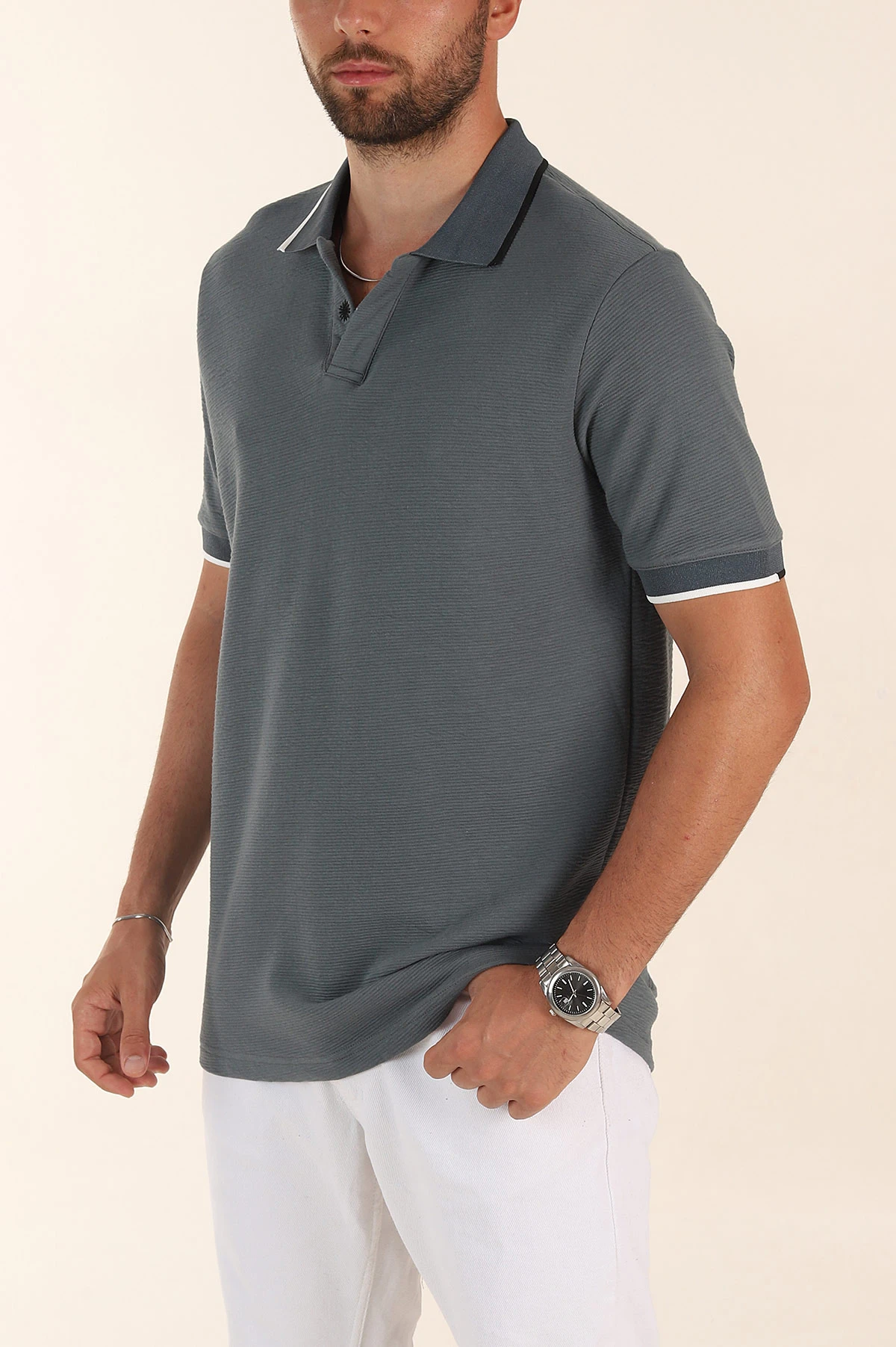 Füme Relaxed Fit Patlı Polo Yaka Erkek Tişört 373094