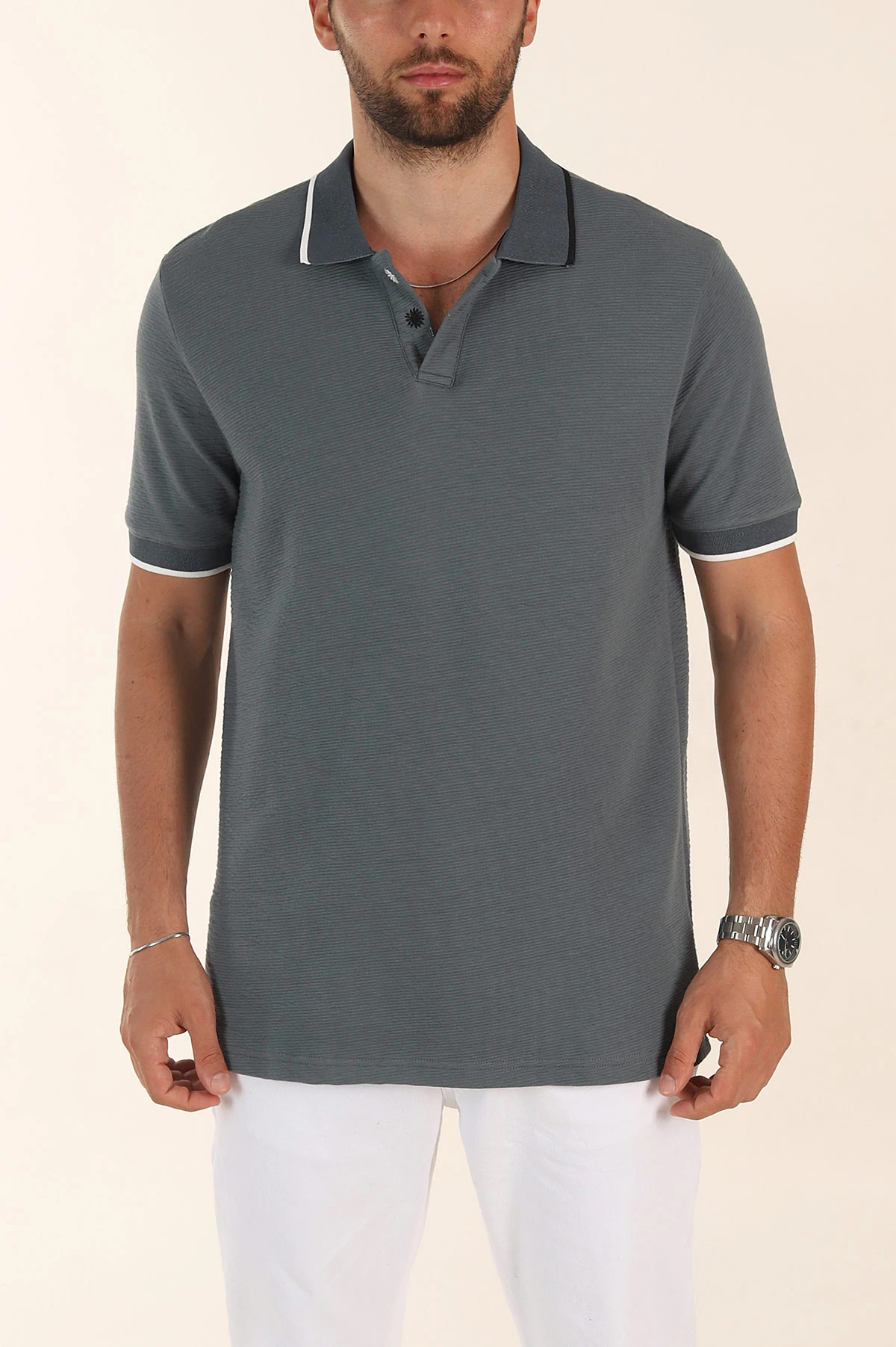 Füme Relaxed Fit Patlı Polo Yaka Erkek Tişört 373094
