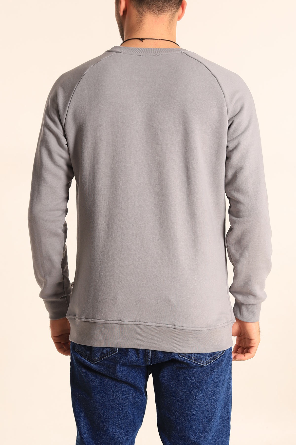 Füme Relaxed Fit Şardonsuz Kabartma Yazılı Erkek Sweatshirt 221467