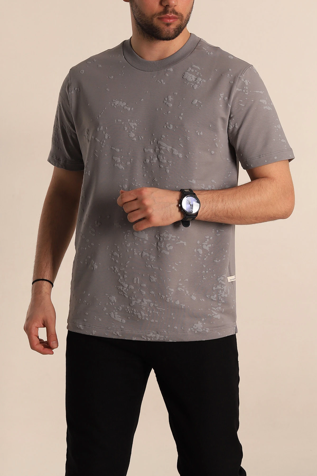 Füme Relaxed Fit Sprey Baskılı Erkek Tişört 268120