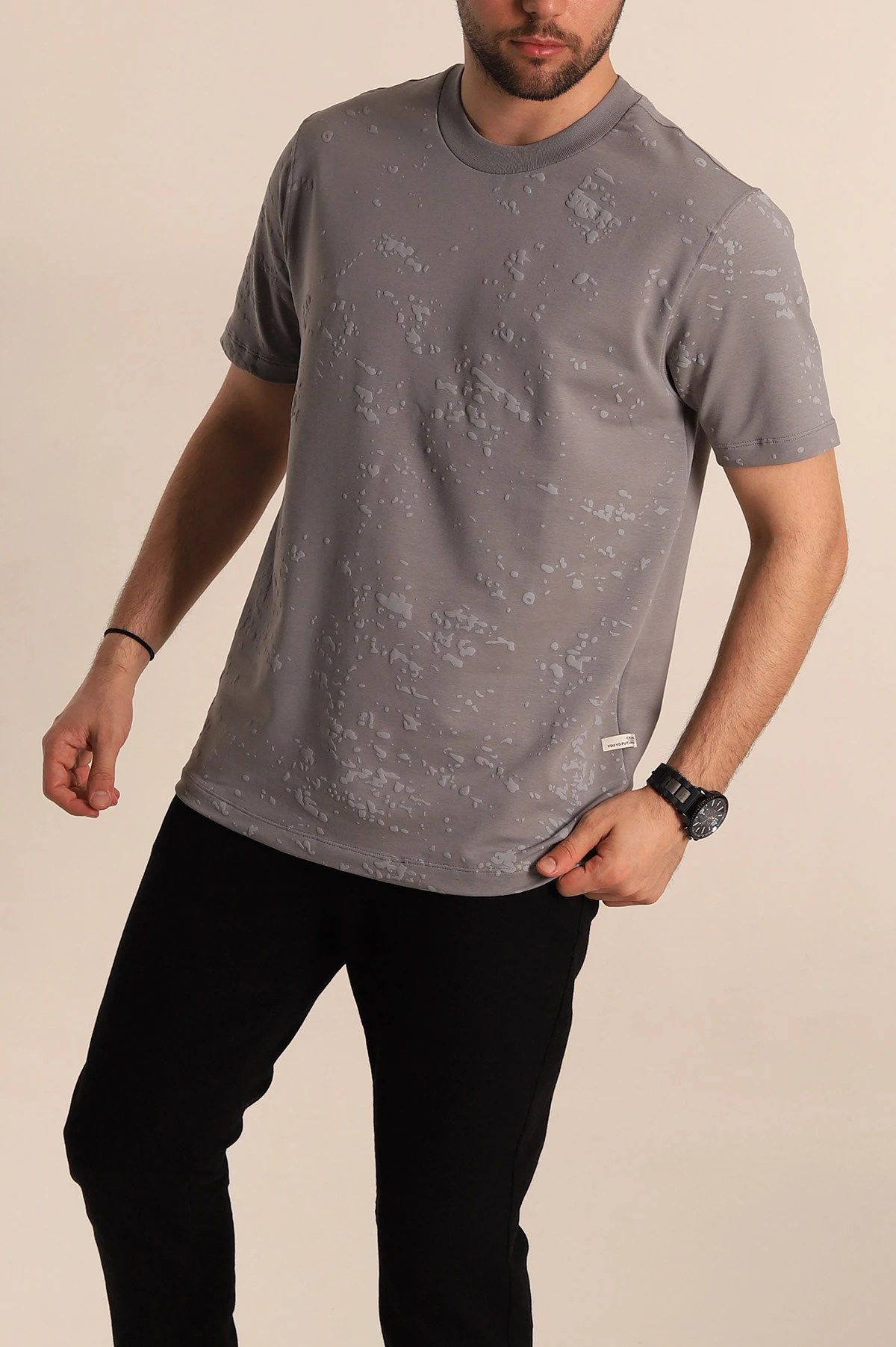Füme Relaxed Fit Sprey Baskılı Erkek Tişört 268120