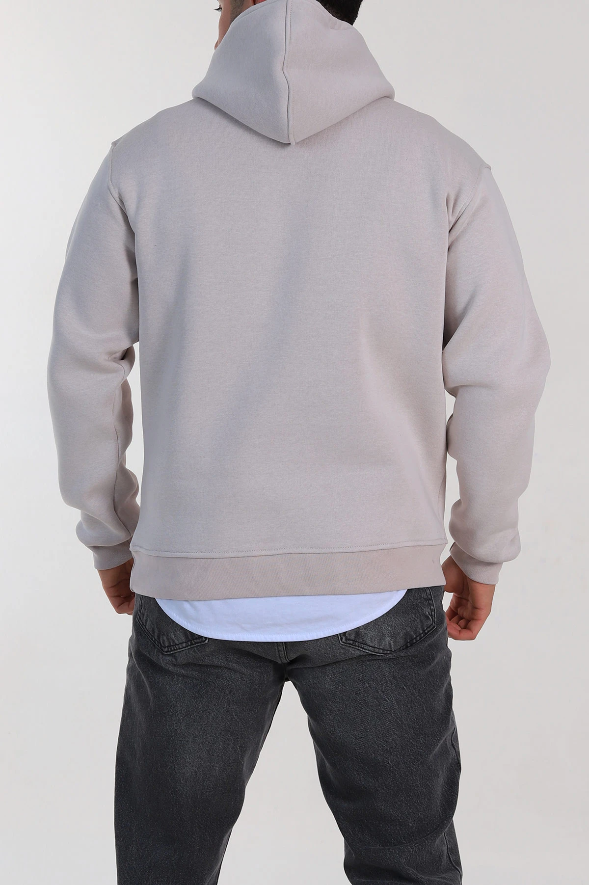 Pudra Relaxed Fit Üç İp Şardonlu Kapüşonlu Basic Erkek Sweatshirt 333292
