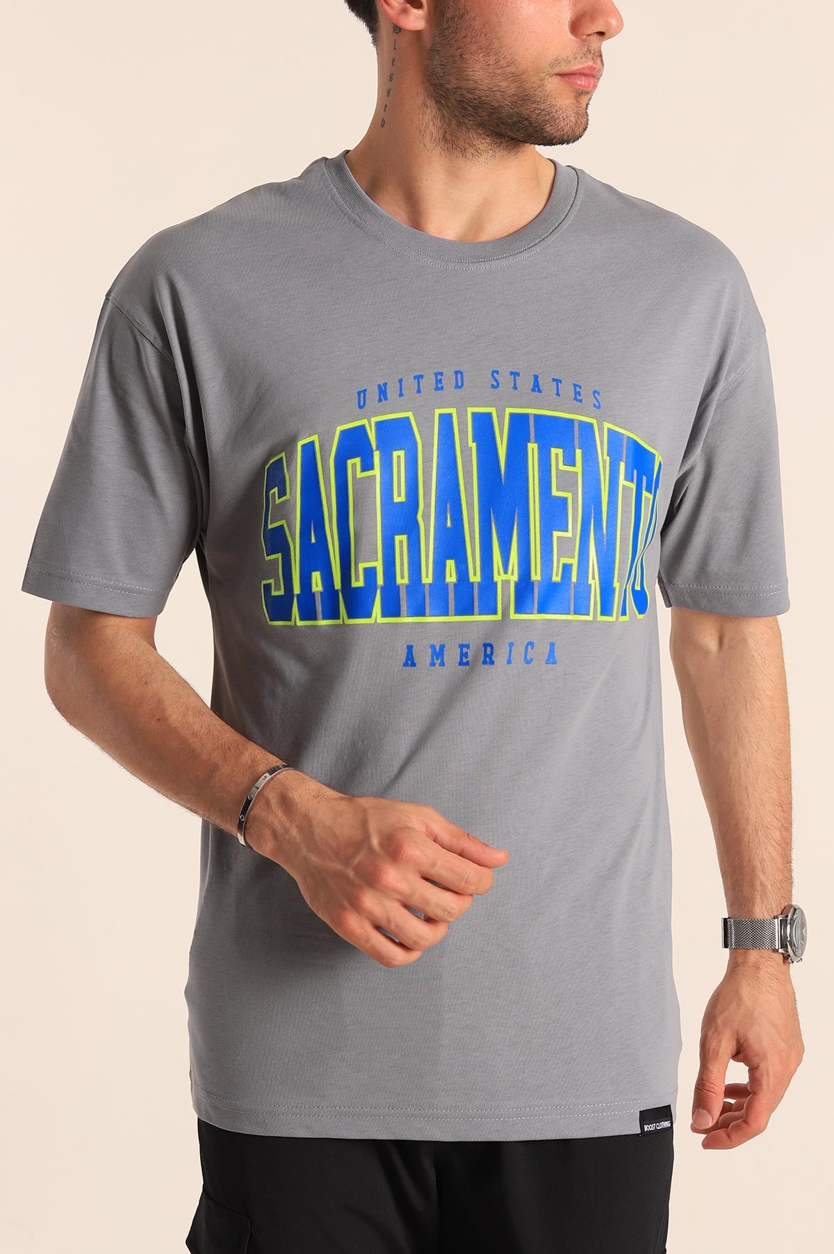 Füme Sacramento Baskılı Oversize Erkek Tişört 186062