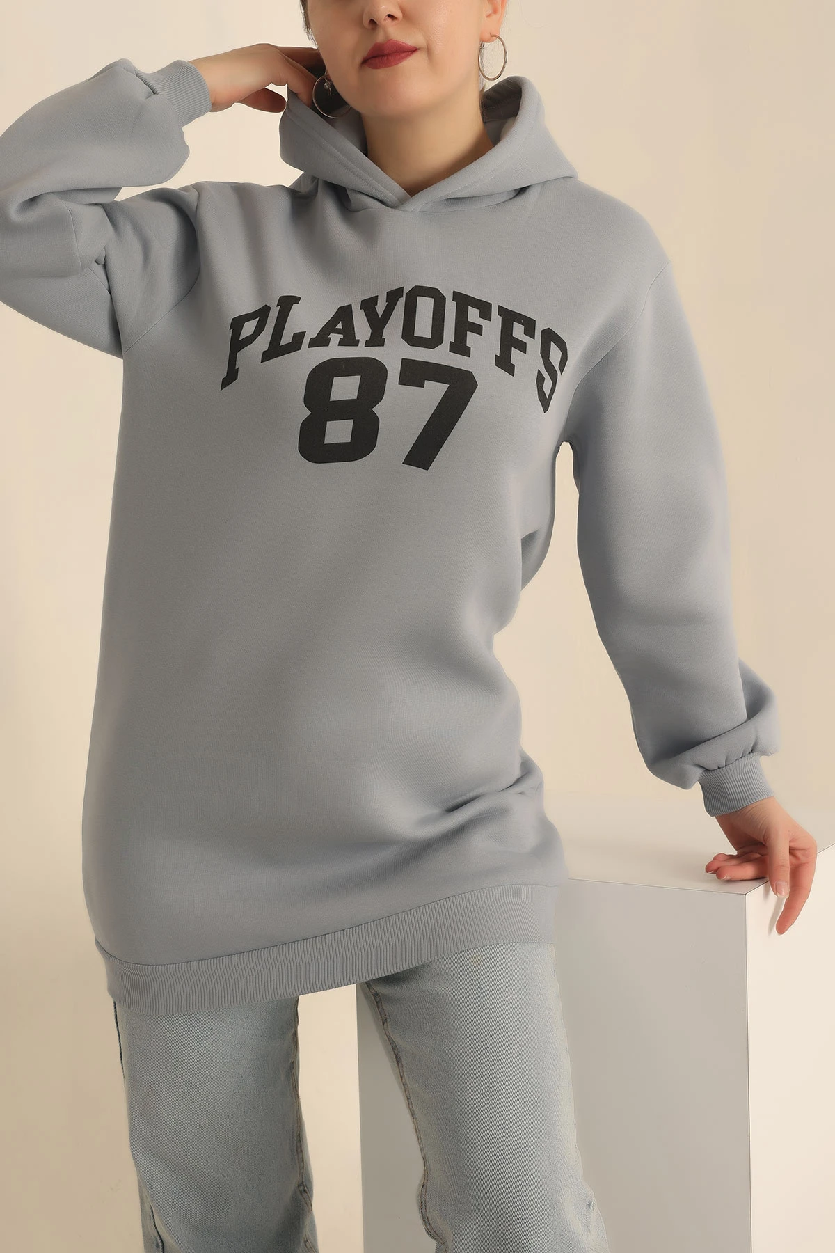 Füme Şardonlu Baskılı Sweat Tunik 229921