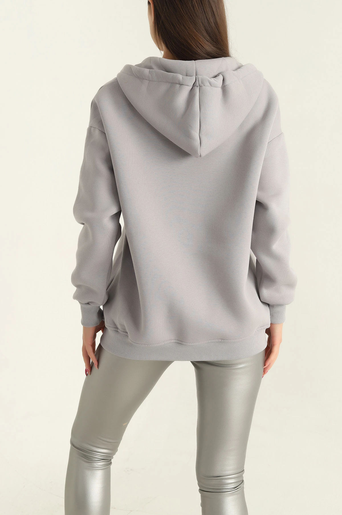 Füme Şardonlu Kapşonlu Üç İp Bayan Sweat 305069
